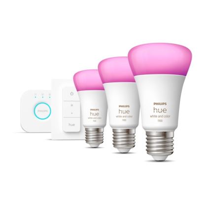 Philips Hue WHITE AND COLOR AMBIANCE põhikomplekt 3xE27/9W 2000-6500K + Hue Bridge ja dimmerlüliti