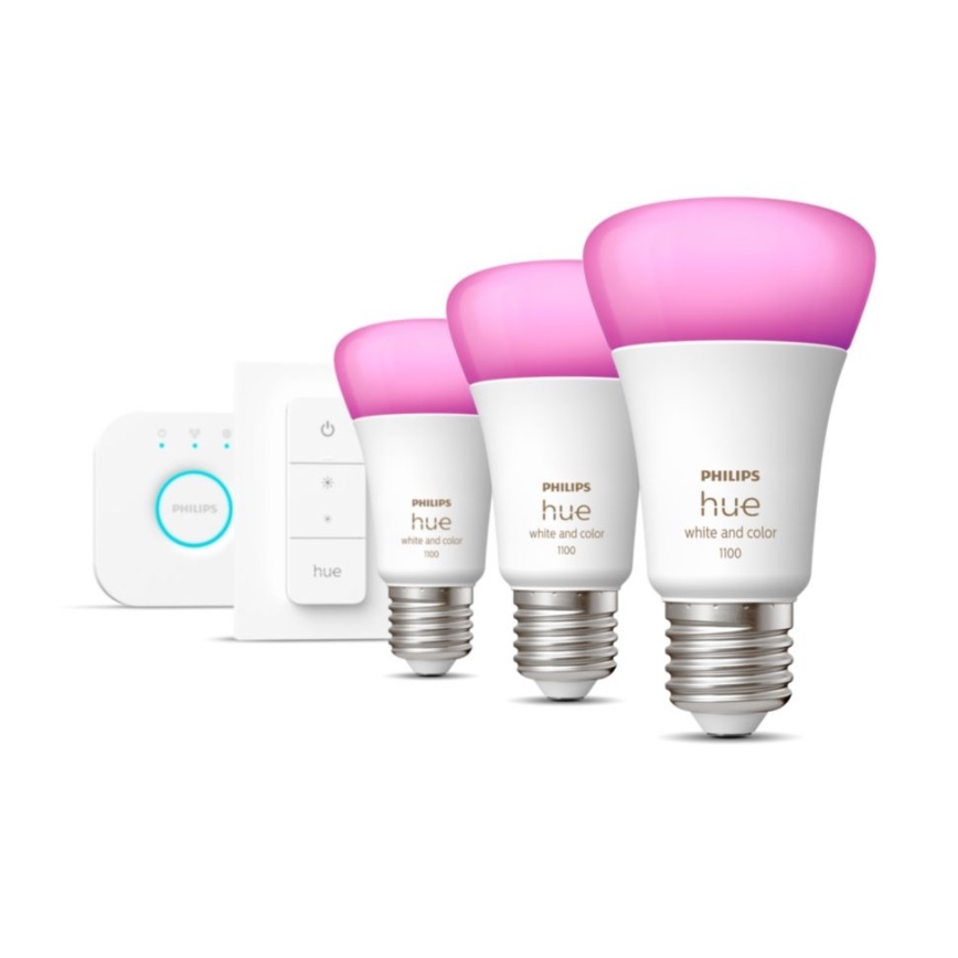 Philips Hue WHITE AND COLOR AMBIANCE põhikomplekt 3xE27/9W 2000-6500K + Hue Bridge ja dimmerlüliti