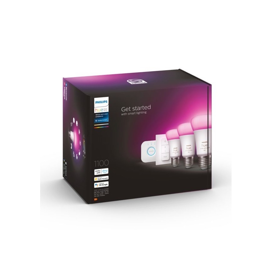 Stardikomplekt Philips Hue WHITE AND COLOR AMBIANCE 3xE27/9W 2000-6500K + ühendusseade