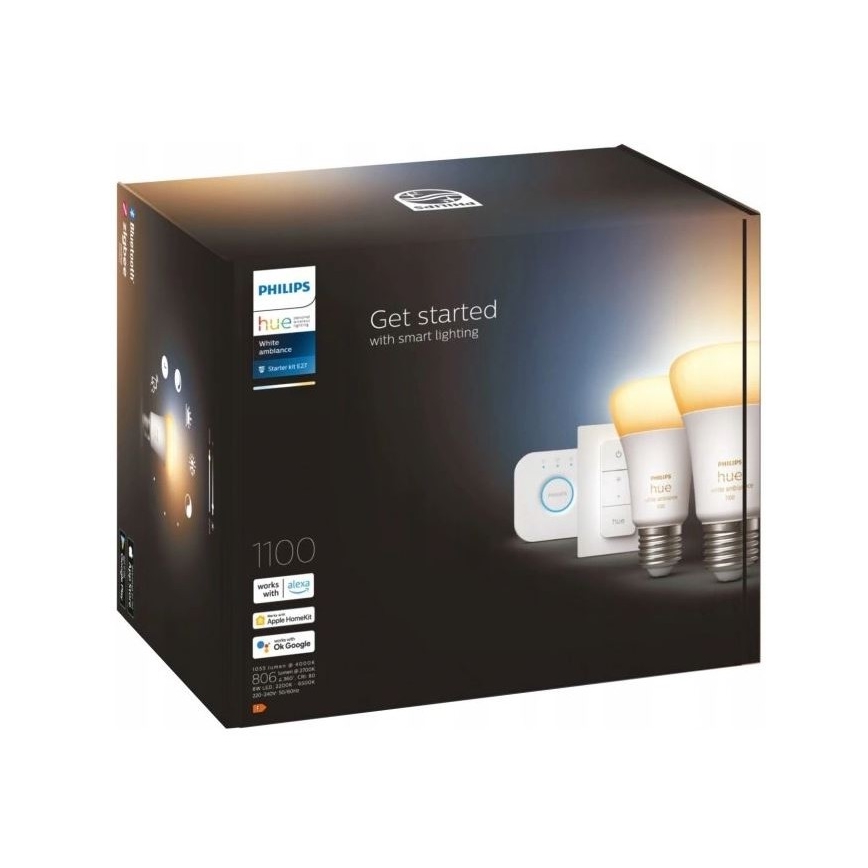 Stardikomplekt Philips Hue WHITE AMBIANCE 2xE27/8W/230V + ühendusseade