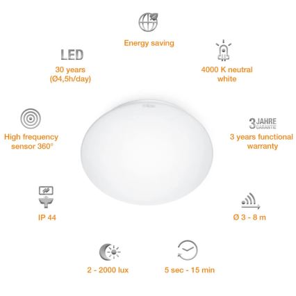 STEINEL 008383 - LED Vannitoavalgusti anduriga RS16LED LED/9,5W/230V IP44