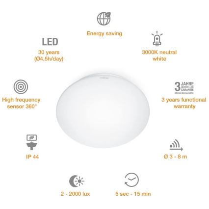 STEINEL 035105 - LED Vannitoavalgusti anduriga RS 16 LED/9,5W/230V IP44