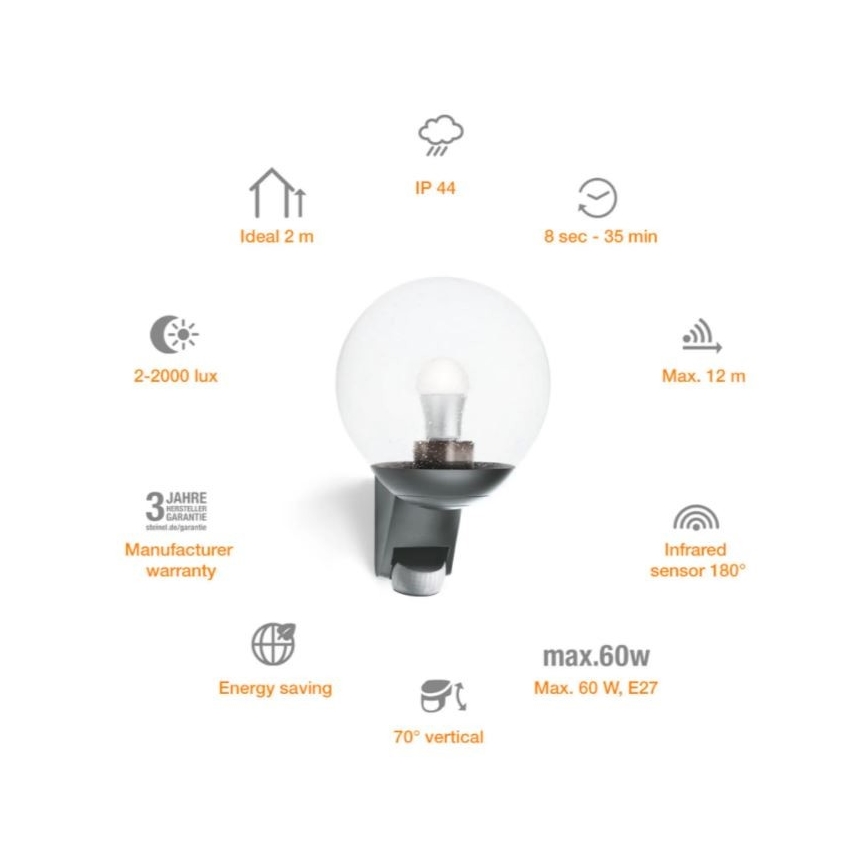 Steinel 035723 - Väli seinavalgusti koos anduriga L585S 1xE27/60W/230V IP44