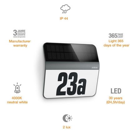 STEINEL 035730 - LED Päikesepaneeliga majanumber XSolar LH-N LED/0,03W IP44