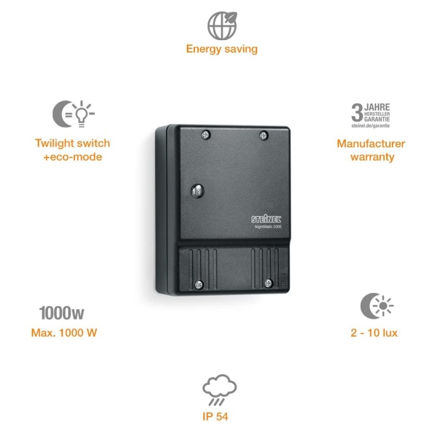 STEINEL 550318 - Hämaraandur 230V NIGHTMATIC 2000 must IP54