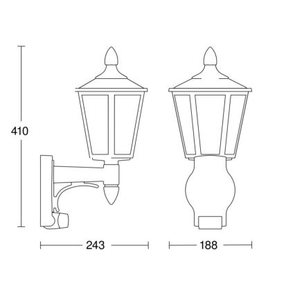 Steinel 617813 - Väli seinavalgusti anduriga L 15 1xE27/60W/230V IP44