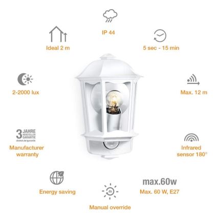 Steinel 644512 - Väli seinavalgusti anduriga L 190 S 1xE27/100W/230V IP44