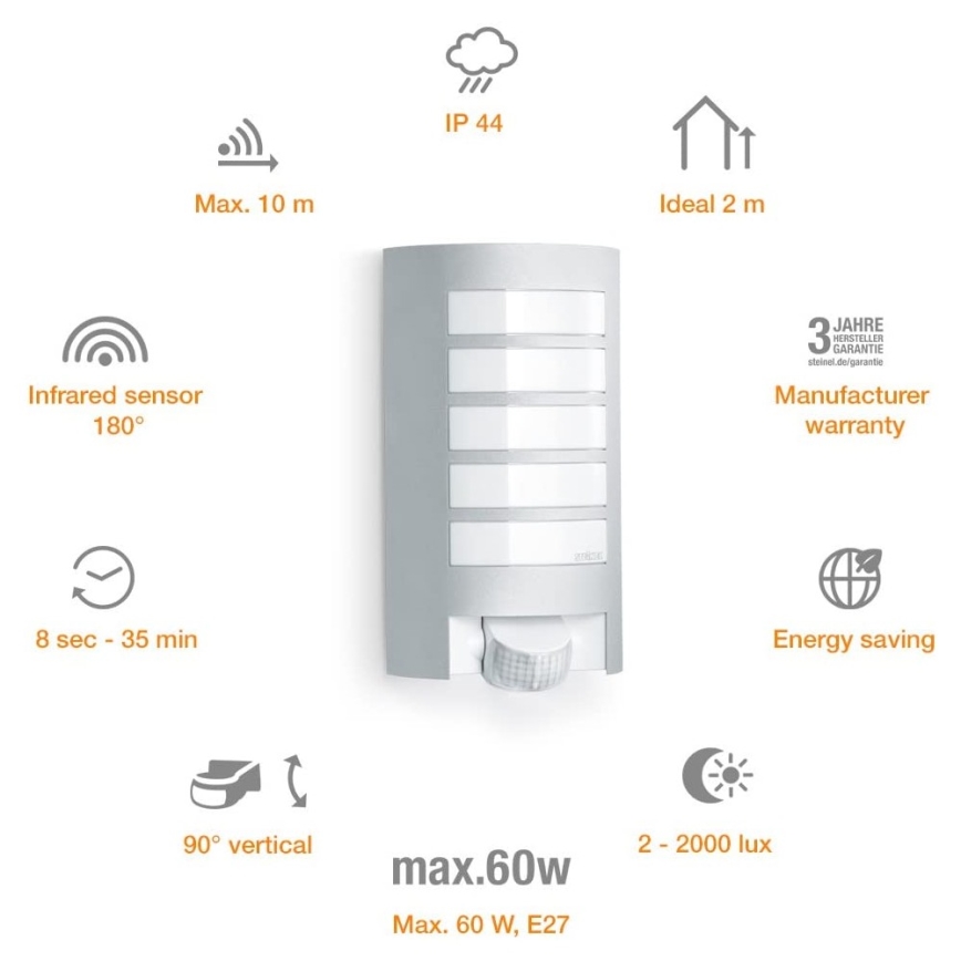 Steinel 657918 - Välivalgusti anduriga L12S 1xE27/60W/230V IP44