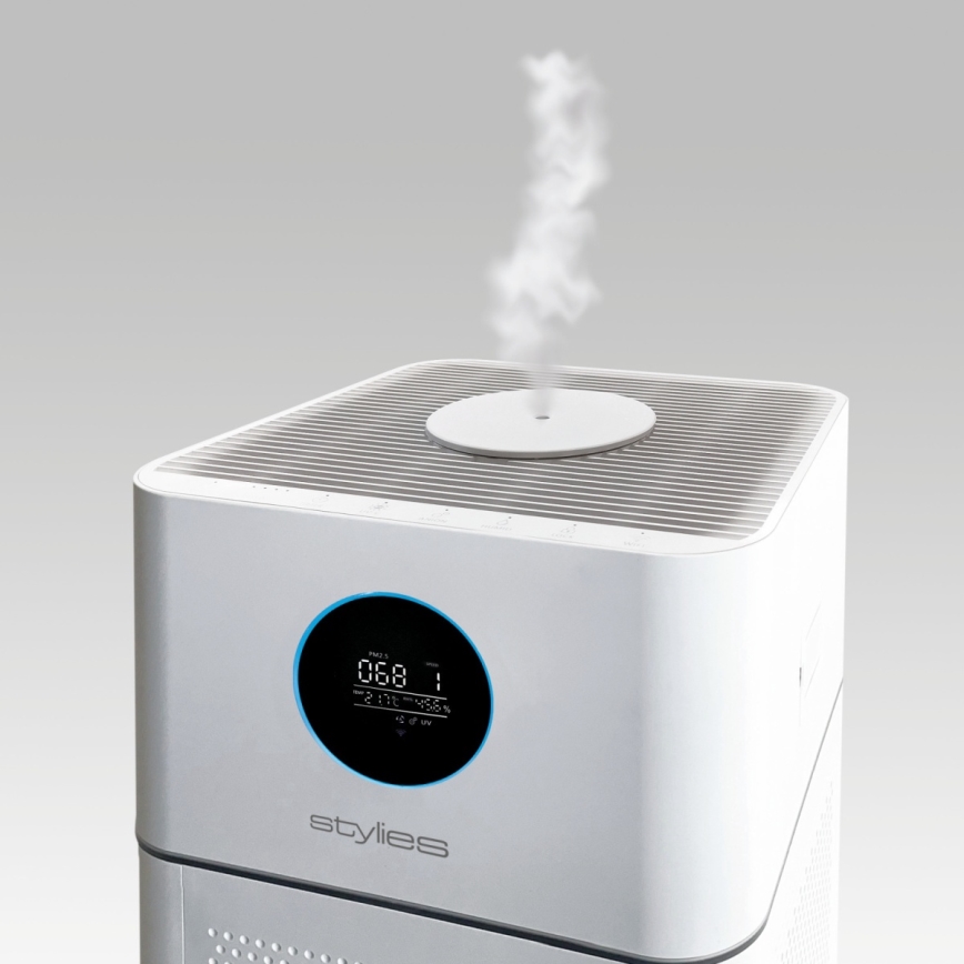 Stylies - õhupuhasti niisutajaga ja UV-C-lambiga ALPHA 68W/230V Wi-Fi valge