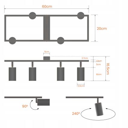 Suunatav spottvalgusti 4xGU10/30W/230V must