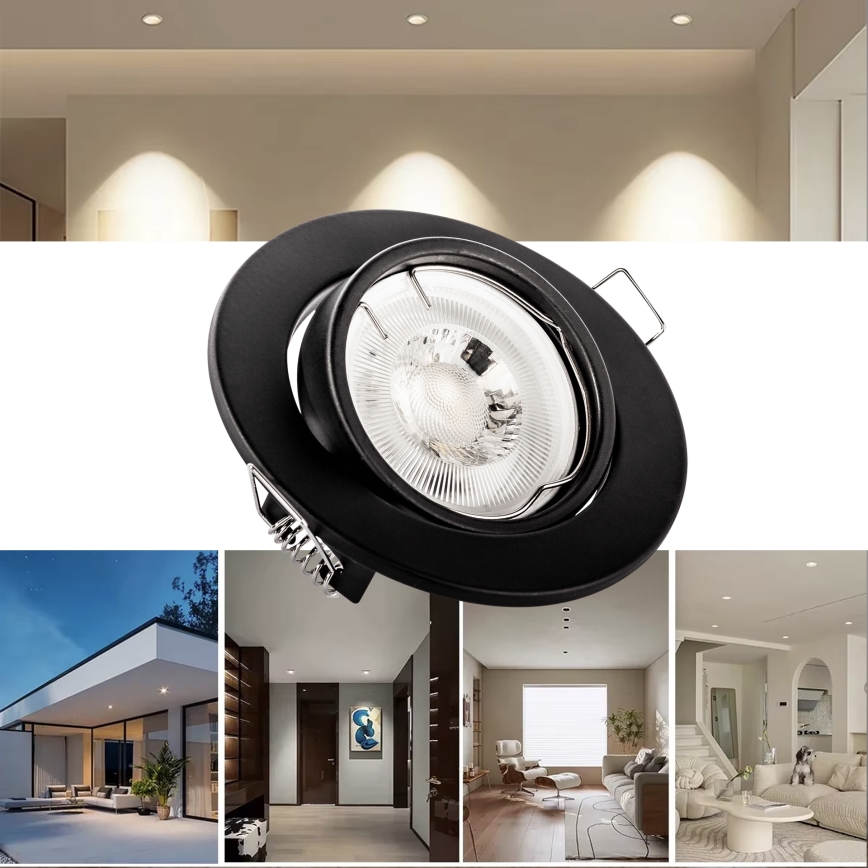 Süvistatav laevalgusti 1xGU10/MR16/10W/230V, läbimõõt 9 cm, must