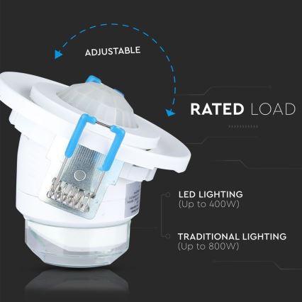 Süvistatav liikumisandur PIR 360° 400W/230V valge
