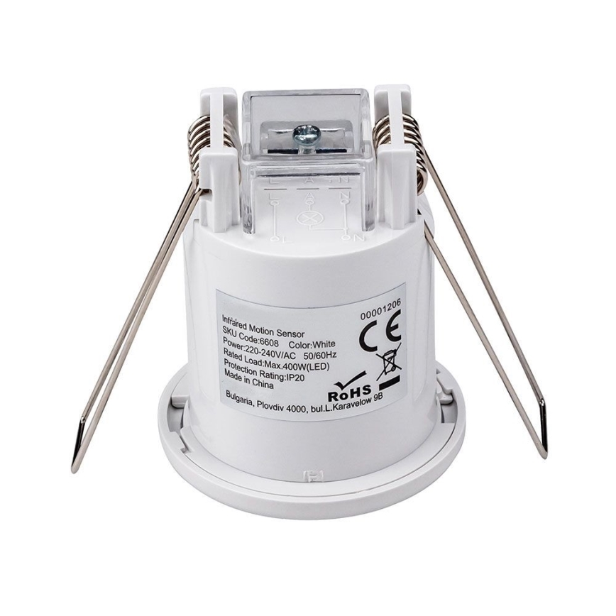 Süvistatav liikumisandur PIR 360° 400W/230V valge