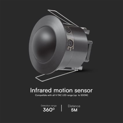 Süvistatav liikumisandur PIR 360° 500W/230V must