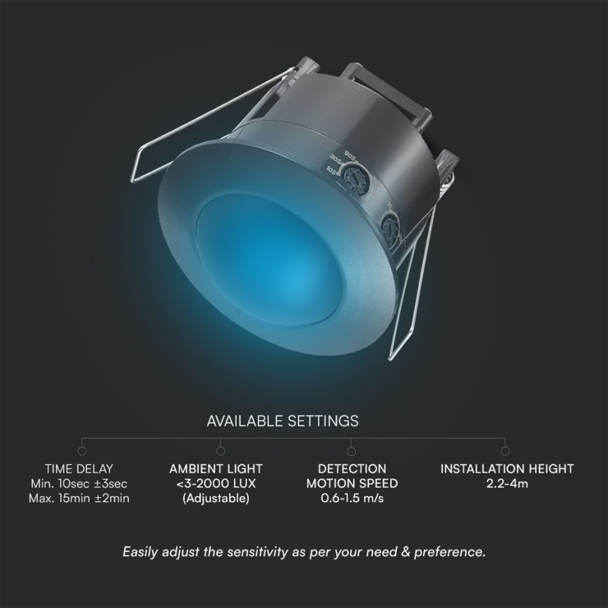 Süvistatav liikumisandur PIR 360° 500W/230V must