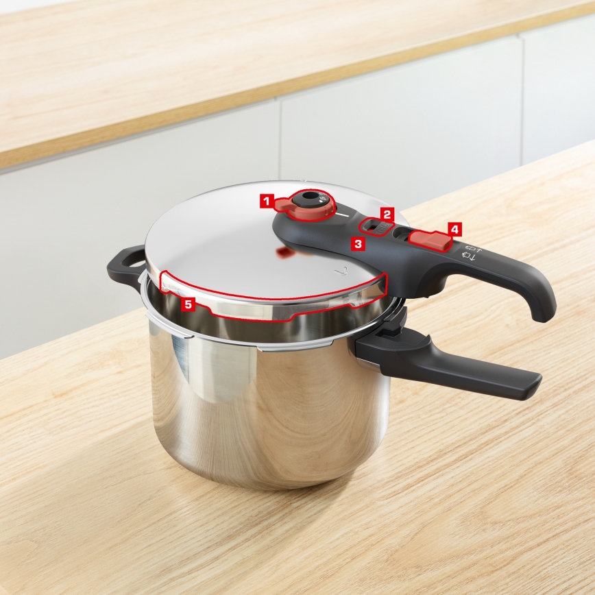 Tefal - 6 l surupott SECURE TRENDY + 5-osaline komplekt INGENIO EMOTION
