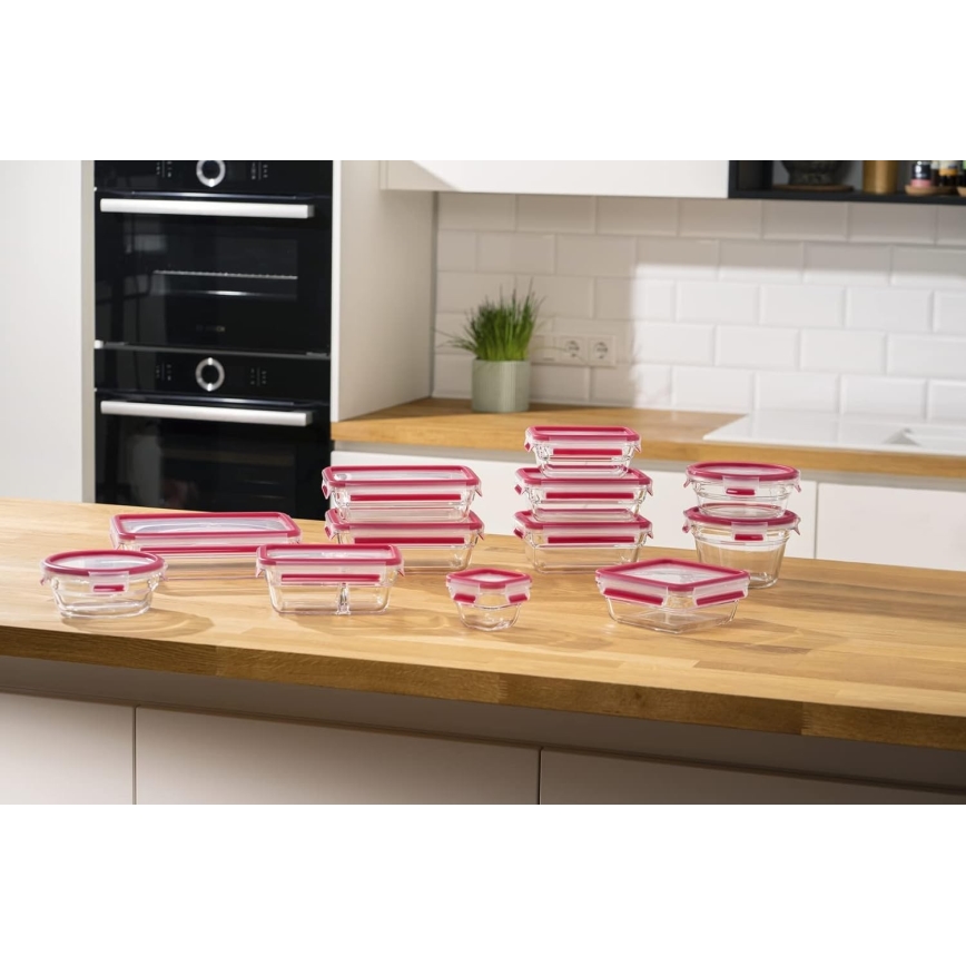 Tefal - MSEAL GLASS 0,8 l säilituskarp, punane/klaas