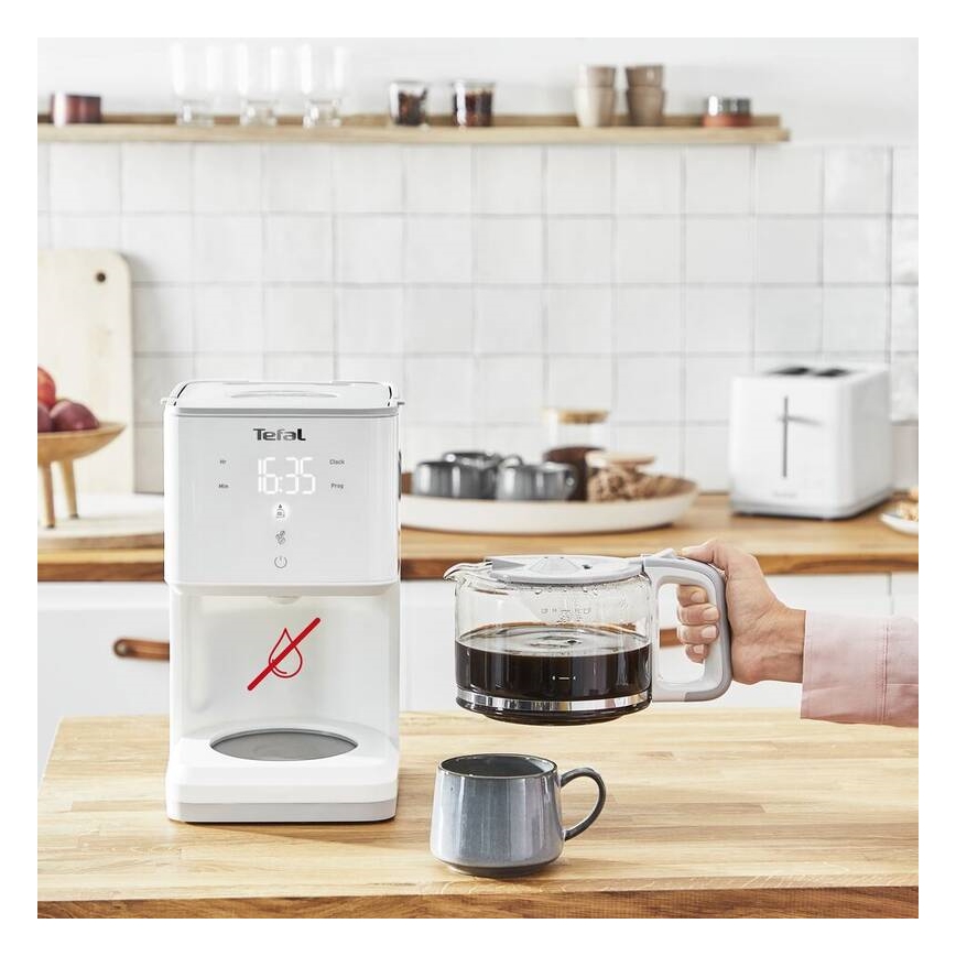 Tefal - Tilkumisfunktsiooniga kohvimasin LCD ekraaniga SENSE 1000W/230V valge