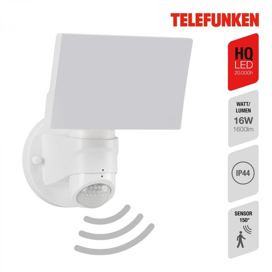 Telefunken 304306TF - LED Väli seinavalgusti anduriga LED/16W/230V IP44 valge