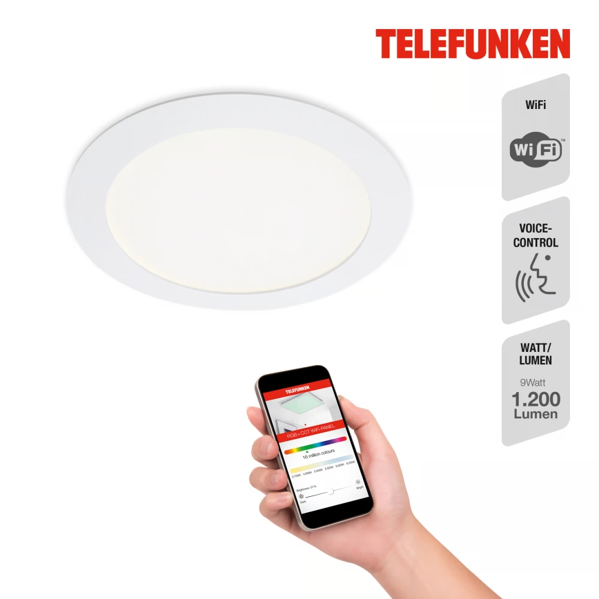 Telefunken 309406TF - LED RGBW hämardatav süvistatav laevalgusti FRAME LED/12W/230V 2700-6500K Wi-Fi Tuya valge