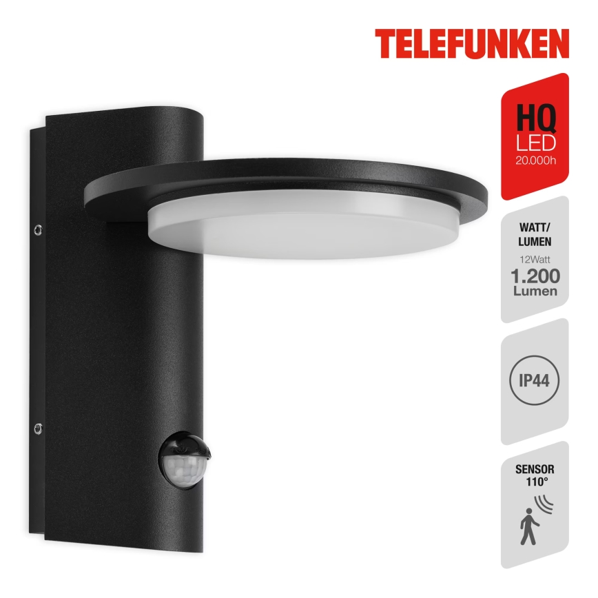 Telefunken 312505TF-LED Väli seinavalgusti koos anduriga LED/10W/230V IP44 must