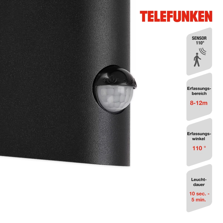 Telefunken 312505TF-LED Väli seinavalgusti koos anduriga LED/10W/230V IP44 must