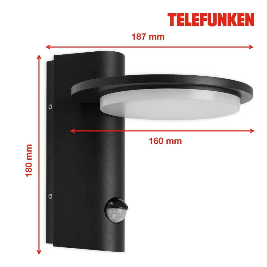 Telefunken 312505TF-LED Väli seinavalgusti koos anduriga LED/10W/230V IP44 must