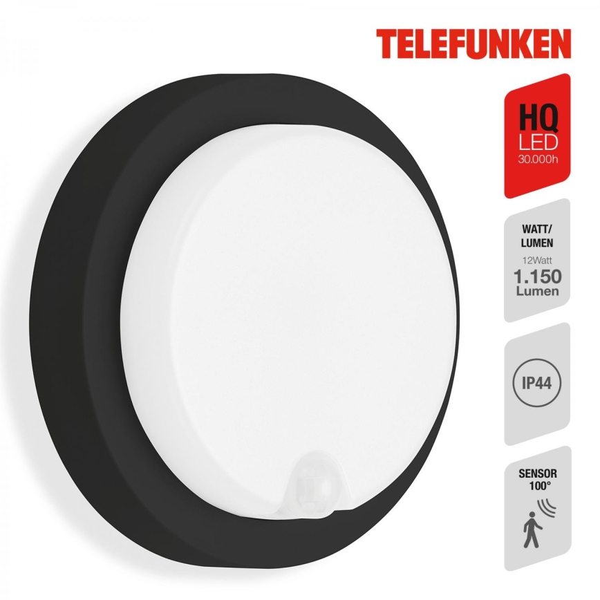 Telefunken 315305TF - LED Väli seinavalgusti koos anduriga LED/12W/230V IP44 must
