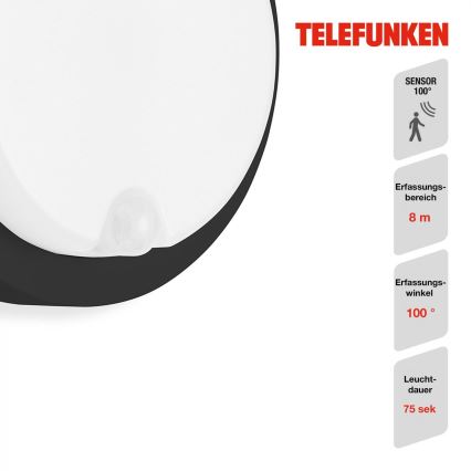 Telefunken 315305TF - LED Väli seinavalgusti koos anduriga LED/12W/230V IP44 must