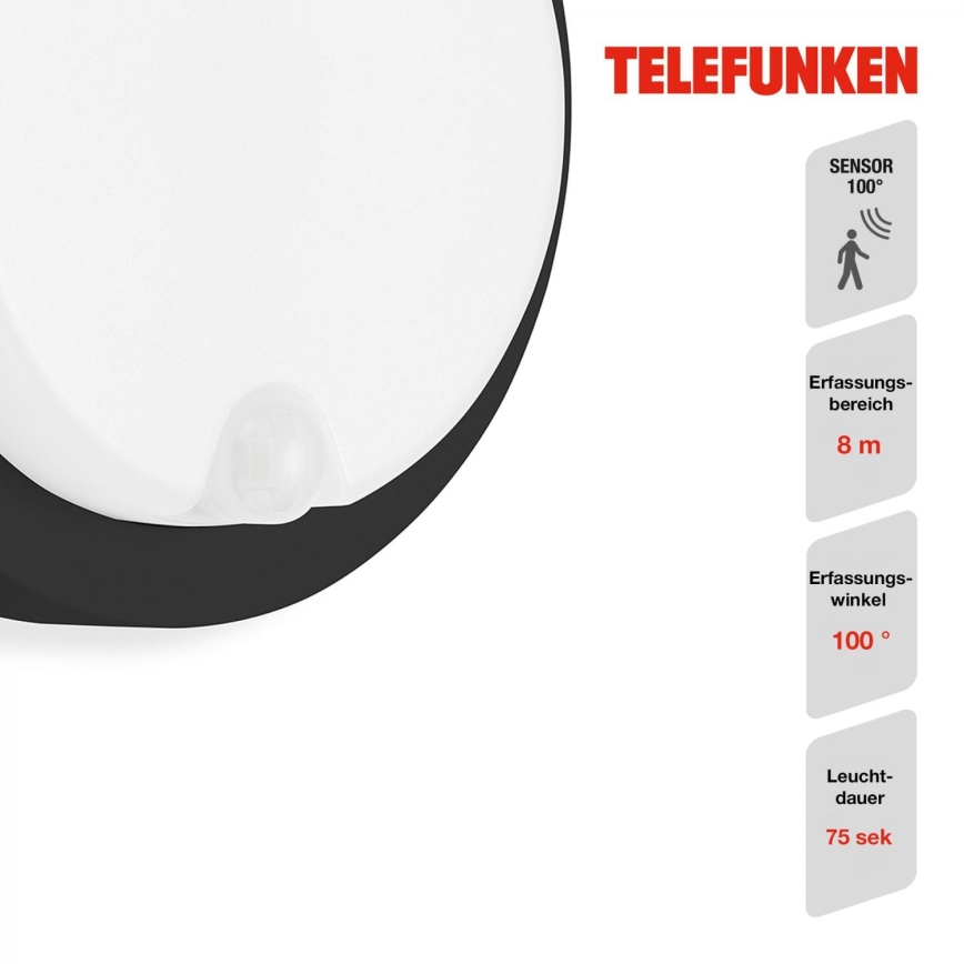Telefunken 315305TF - LED Väli seinavalgusti koos anduriga LED/12W/230V IP44 must