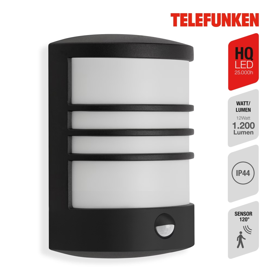 Telefunken 315505TF - LED Väli seinavalgusti koos anduriga LED/12W/230V IP44 must