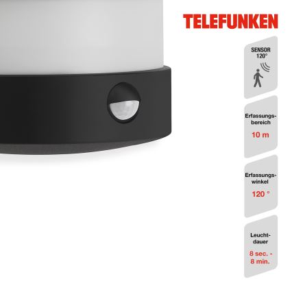 Telefunken 315505TF - LED Väli seinavalgusti koos anduriga LED/12W/230V IP44 must