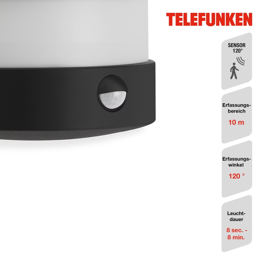 Telefunken 315505TF - LED Väli seinavalgusti koos anduriga LED/12W/230V IP44 must