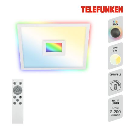 Telefunken 319406TF - RGBW Hämardatav laevalgusti LED/24W/230V 2700-6500K valge + kaugjuhtimispult