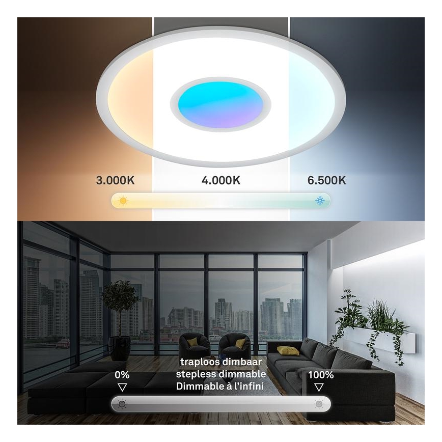 Telefunken 320104TF - hämardatav LED RGBW laelamp, 21 W, 230 V, 3000–6500 K, läbimõõt 45 cm + kaugjuhtimispult