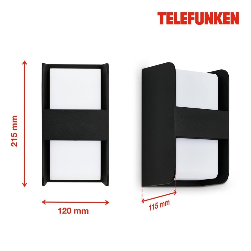 Telefunken 321005TF - Väli seinavalgusti 1xE27/12W/230V IP44 must