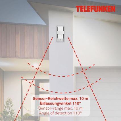 Telefunken 321104TF - Väli seinavalgusti koos anduriga 1xE27/12W/230V IP44 valge