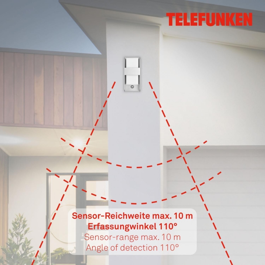 Telefunken 321104TF - Väli seinavalgusti koos anduriga 1xE27/12W/230V IP44 valge