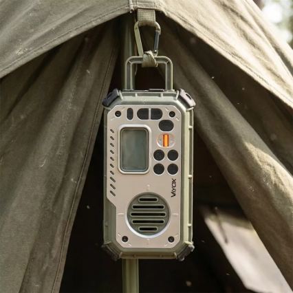 Telkimisraadio käsikäepidemega, päikesepaneeliga ja LED-taskulambiga akupanga funktsiooniga 5V/3xAAA/2000 mAh IPX4 roheline