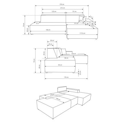 TERAMO L-kujuline lahtikäiv nurgadiivan panipaigaga, parempoolne, beež