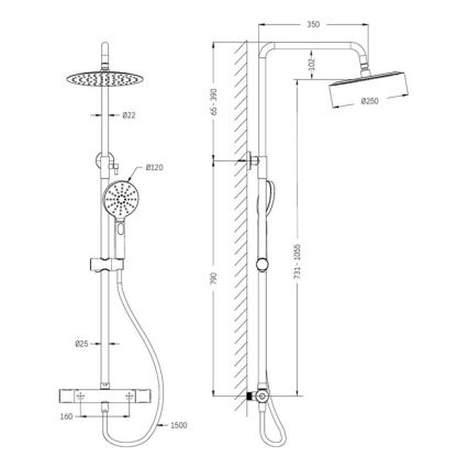 Termostaatsegistiga dušikomplekt DRAGOR, läikiv messing