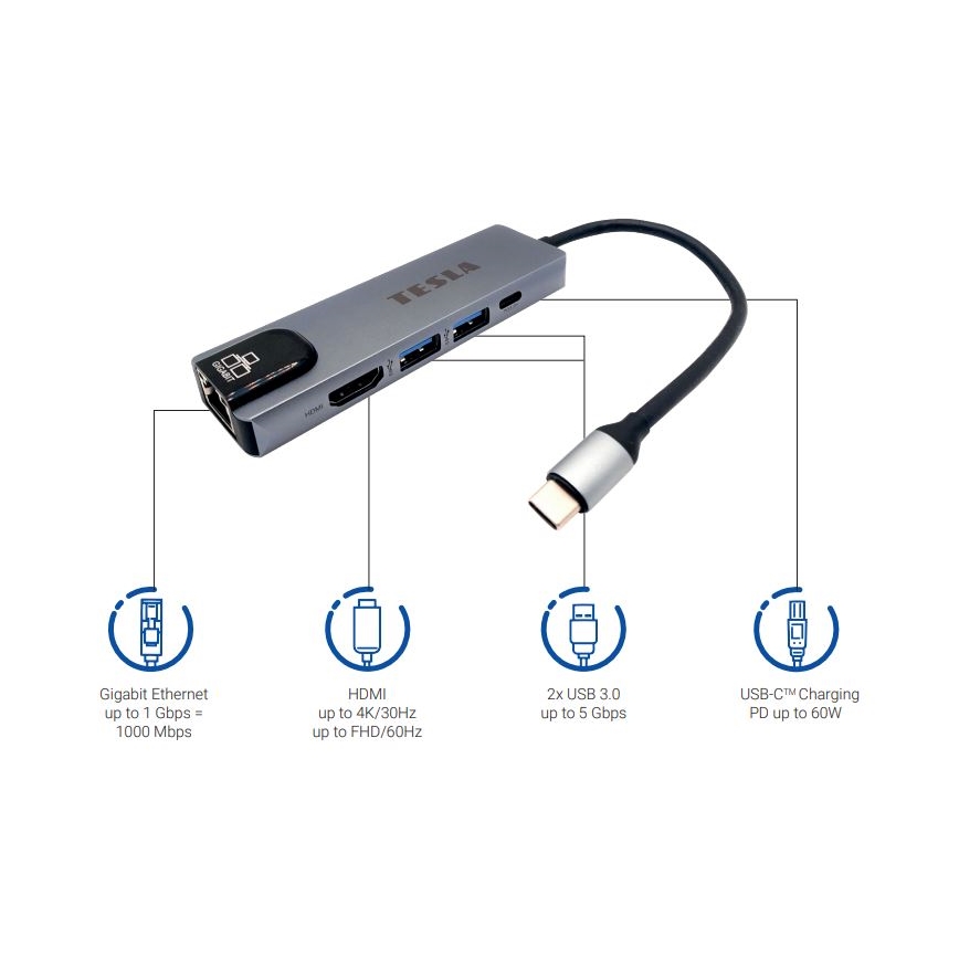 TESLA Electronics - Multifunktsionaalne USB jaotur 5in1