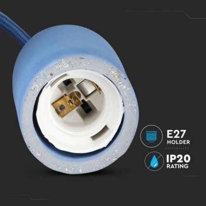 Toitekaabel 1xE27/60W/230V betoon/sinine