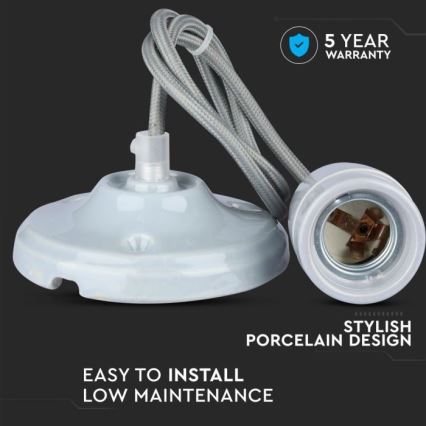Toitekaabel 1xE27/60W/230V hall/portselan