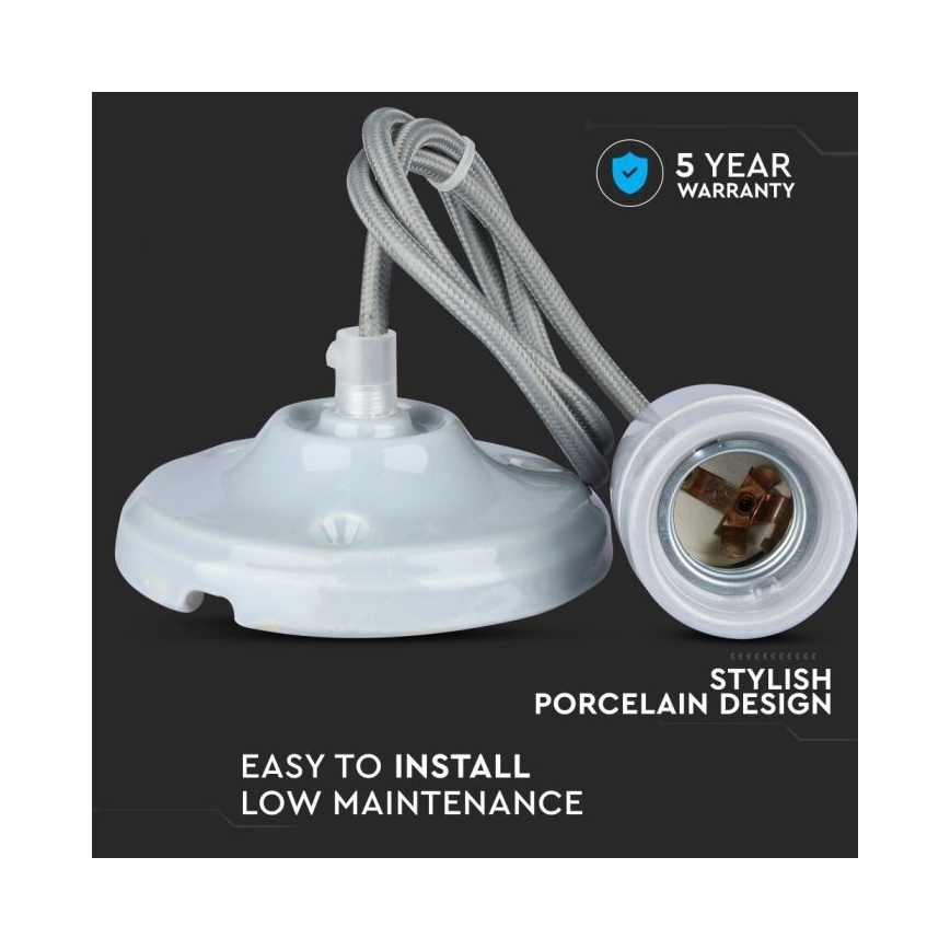 Toitekaabel 1xE27/60W/230V hall/portselan