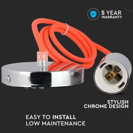 Toitekaabel 1xE27/60W/230V oranž/läikiv kroom