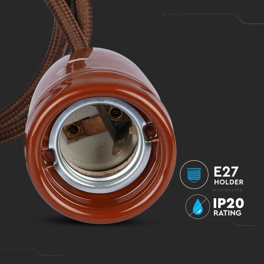 Toitekaabel 1xE27/60W/230V pruun/portselan