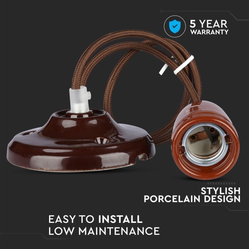 Toitekaabel 1xE27/60W/230V pruun/portselan