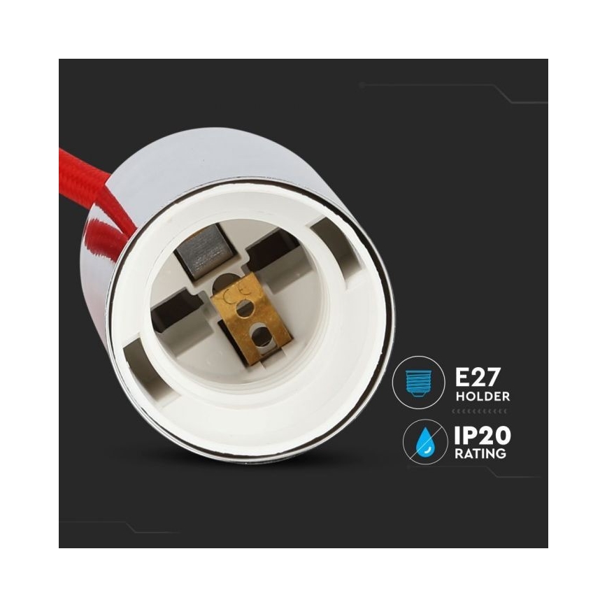 Toitekaabel 1xE27/60W/230V punane/läikiv kroom