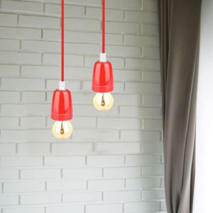 Toitekaabel 1xE27/60W/230V punane/portselan